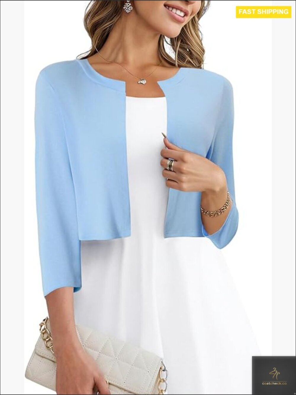 Lightweight Knit Cardigan 3/4 Sleeve Cropped Open Front Shrug Versatile Layering